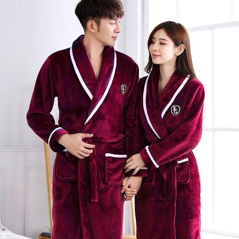 Unisex Flannel Thickened Long Bath Robe - Image 4