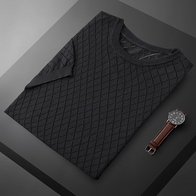 Men's Hollow Knit Half Neck Cotton T-Shirt - Image 5