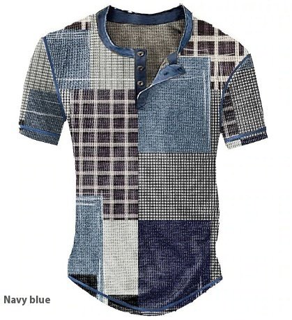 Men's Casual Color Block Plaid Henley Shirt - Image 10