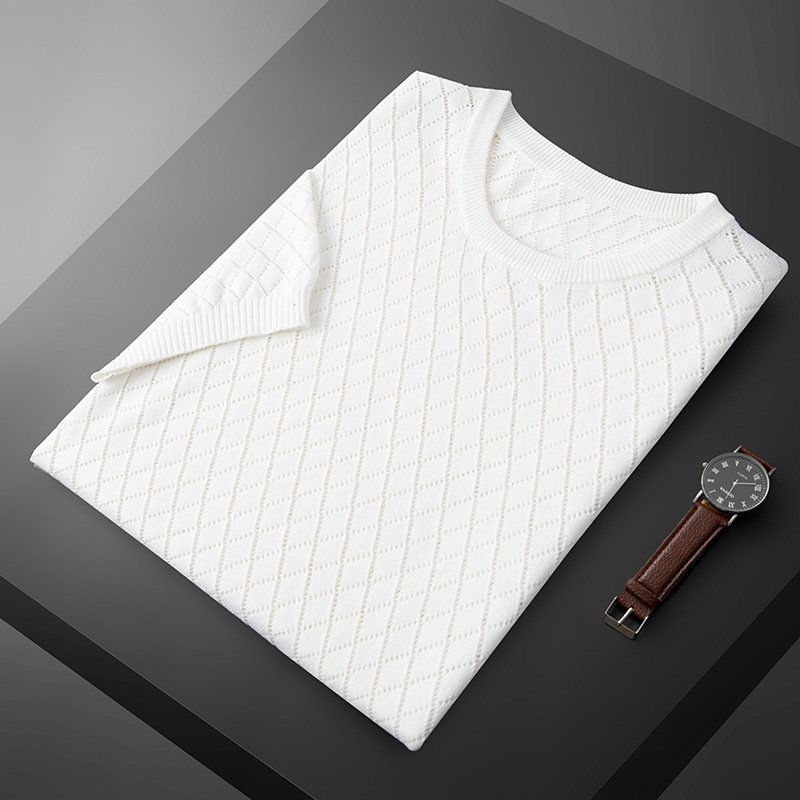 Men's Hollow Knit Half Neck Cotton T-Shirt - Image 3