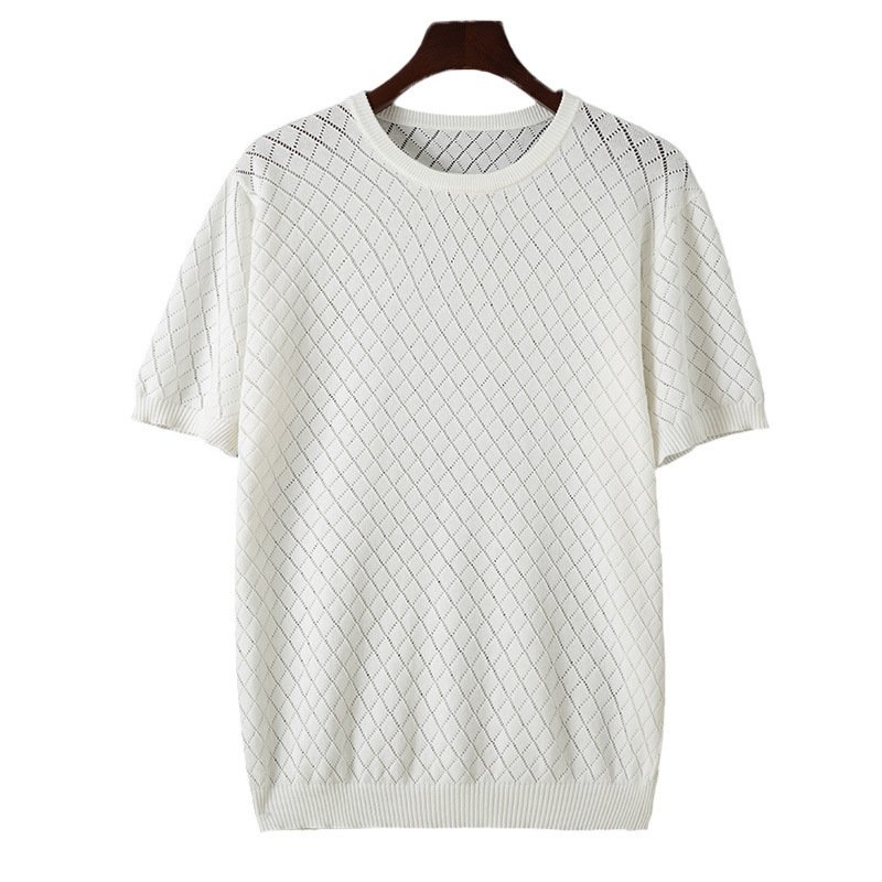 Men's Hollow Knit Half Neck Cotton T-Shirt - Image 2