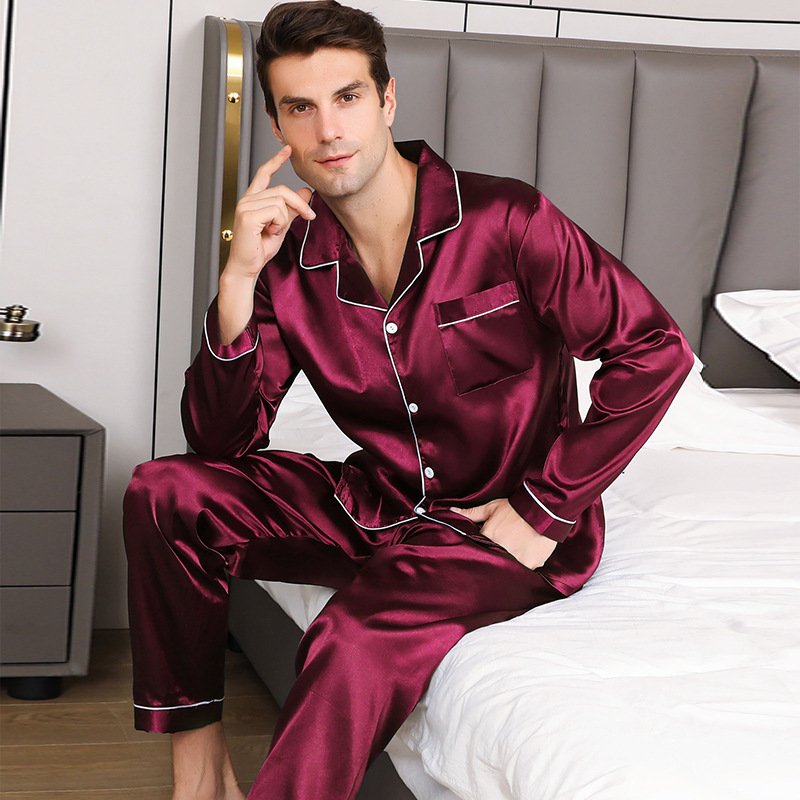 Men's Silky Long Sleeve Loose Pajamas Suit - Image 3