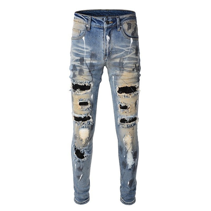 EU&USA Style Vintage Rhinestone Patch Jeans