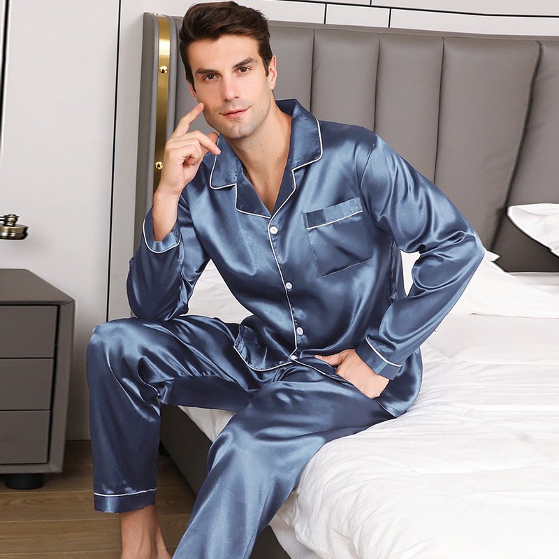 Men's Silky Long Sleeve Loose Pajamas Suit - Image 2