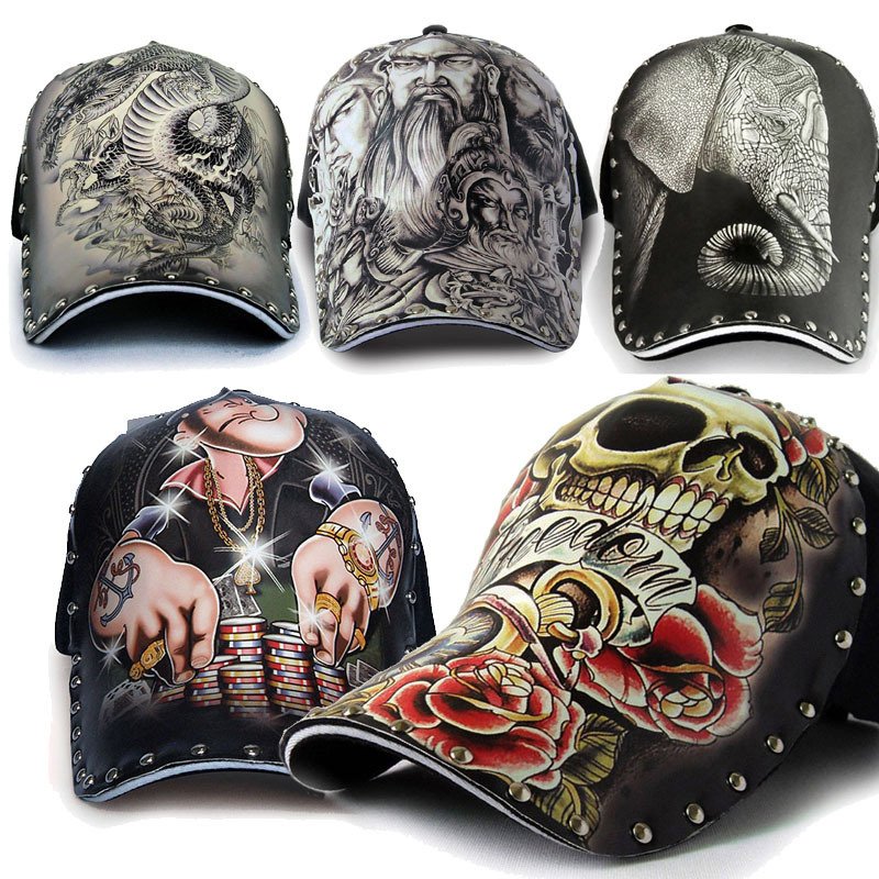 Baseball Cap Skull Rose Printed Adjustable