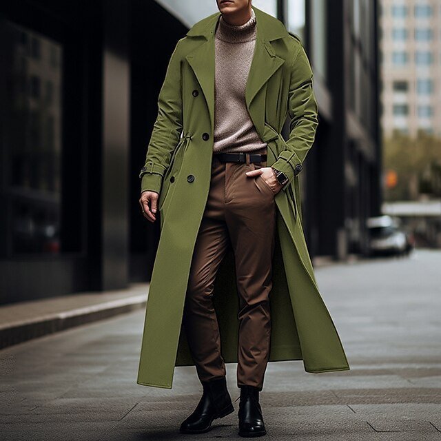Long Trench Large Double Breasted Belt Coat - Image 7