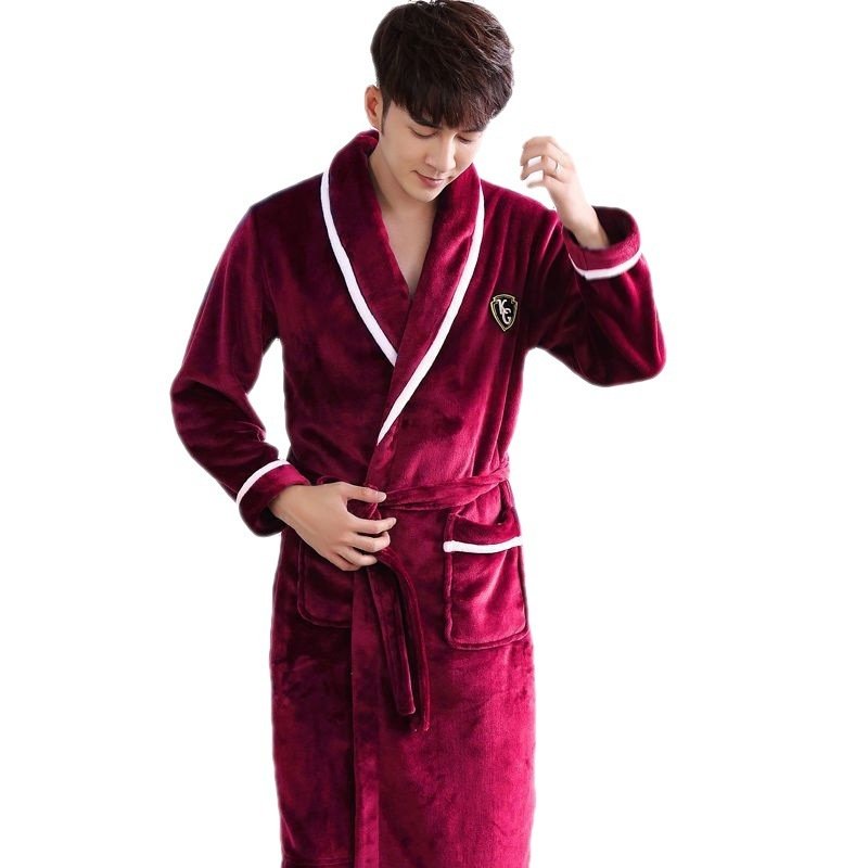 Unisex Flannel Thickened Long Bath Robe - Image 7