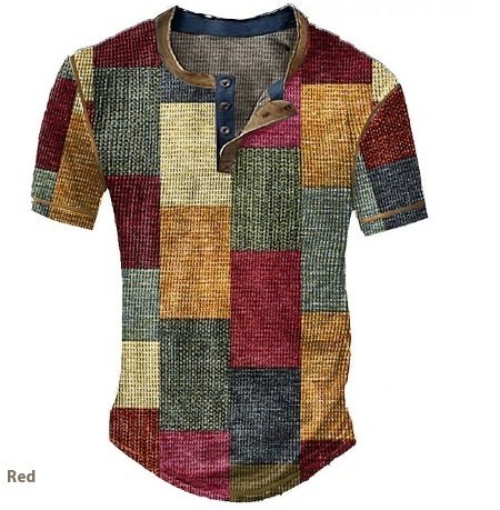 Men's Casual Color Block Plaid Henley Shirt - Image 9