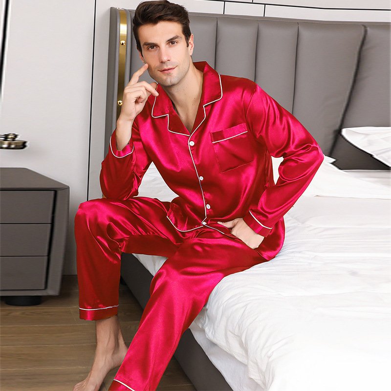 Men's Silky Long Sleeve Loose Pajamas Suit - Image 4
