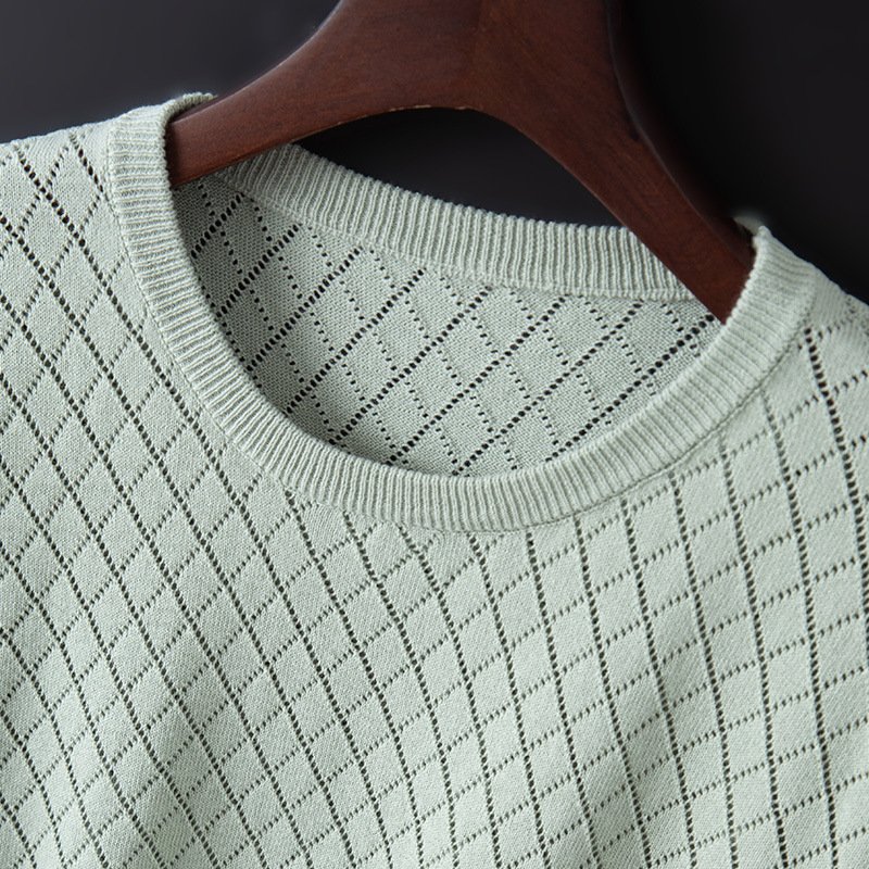 Men's Hollow Knit Half Neck Cotton T-Shirt - Image 7