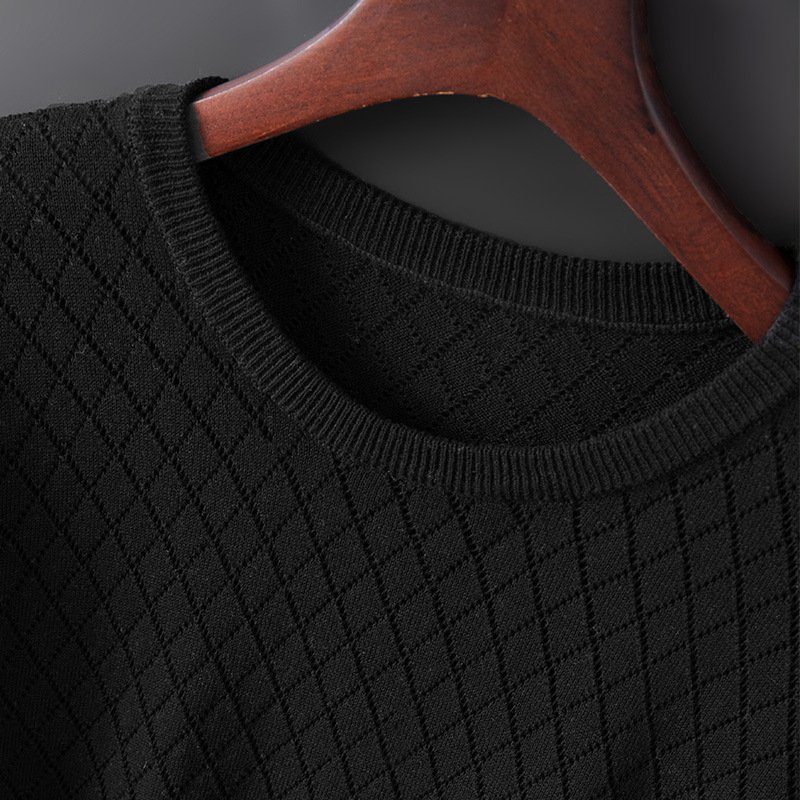 Men's Hollow Knit Half Neck Cotton T-Shirt - Image 9