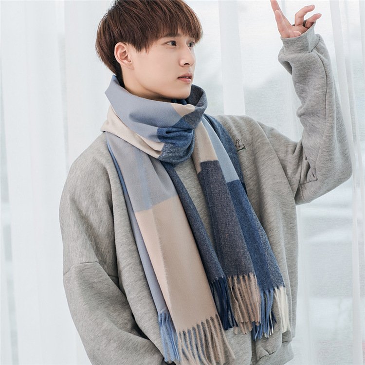 Soft Bristle Fabric Cozy Tassel Plaid Scarf