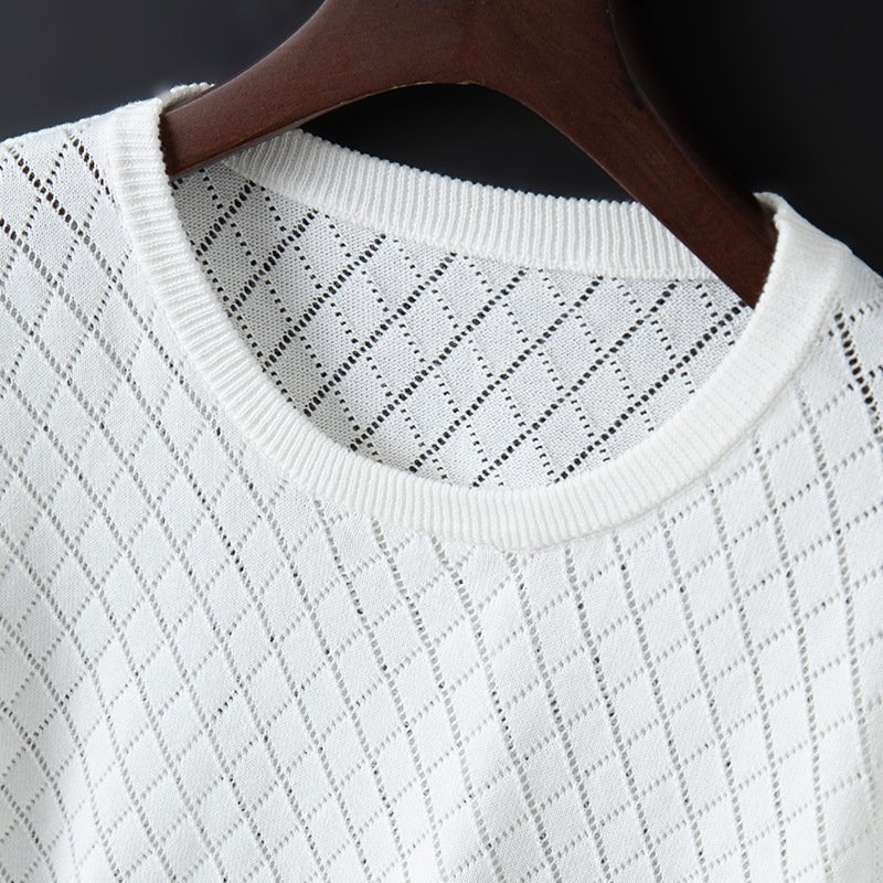 Men's Hollow Knit Half Neck Cotton T-Shirt - Image 6