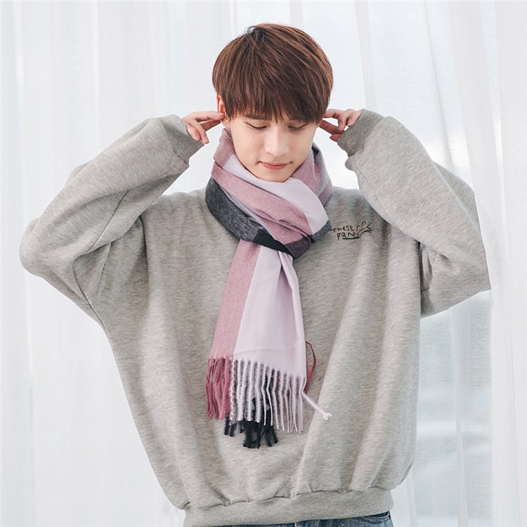 Soft Bristle Fabric Cozy Tassel Plaid Scarf - Image 4
